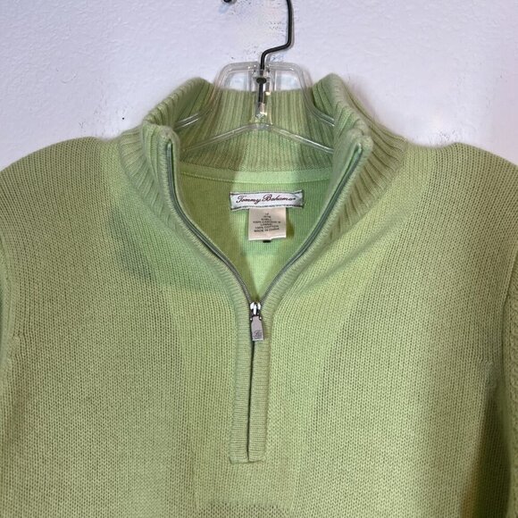 Tommy Bahama Cashmere Sweater Green Zip Medium - Picture 1 of 9